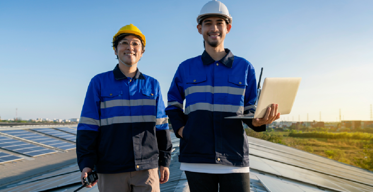 Solar EPC Company team conducting a safety check on a rooftop solar project